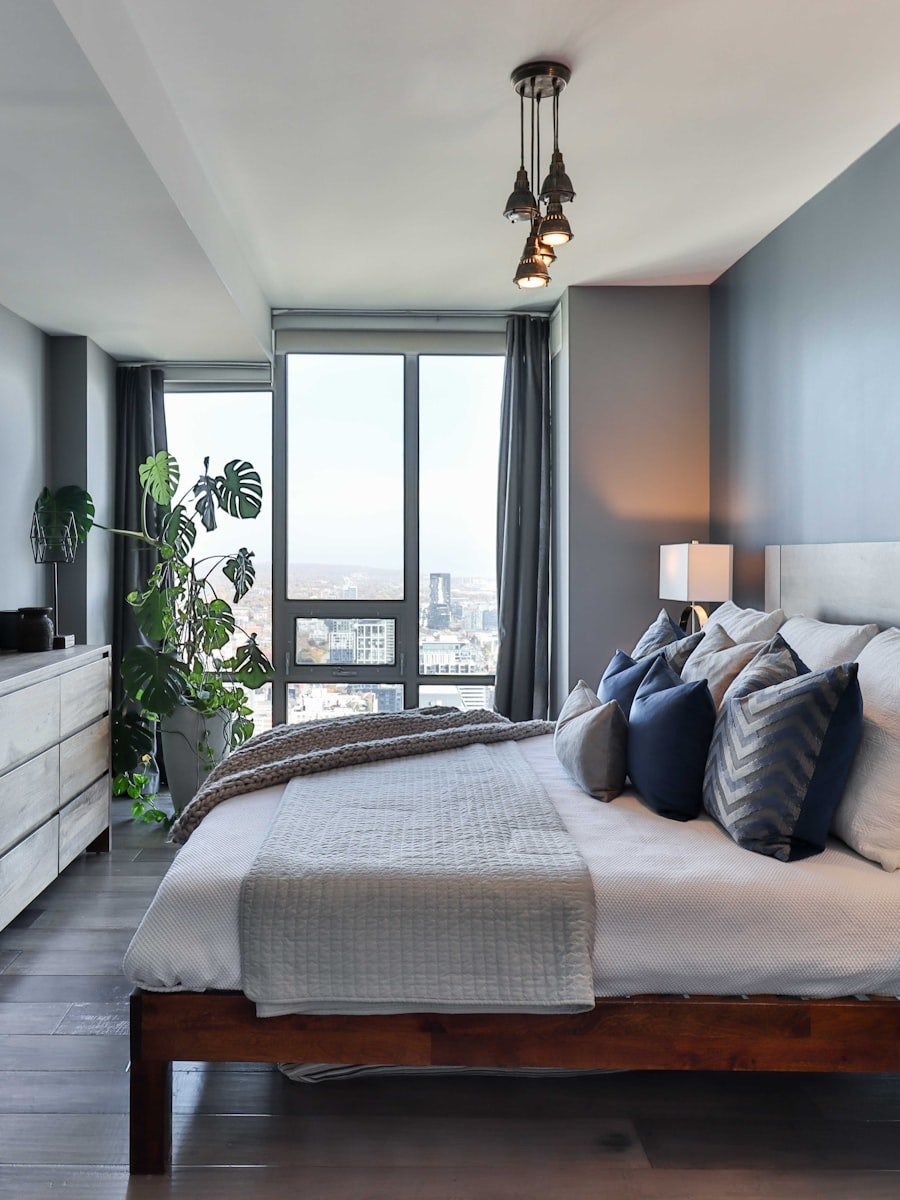 Bedroom of a managed condominium made up with fresh linen between guest stays